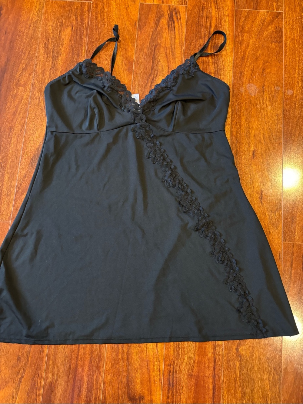 Black Lace-Trim V-Neck Chemise